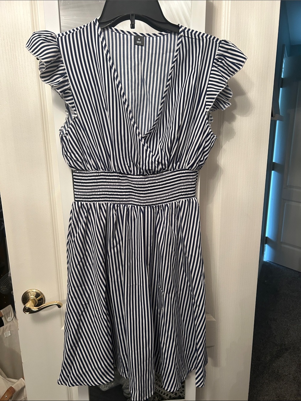 Striped Navy & White V-Neck Smocked Waist Dress